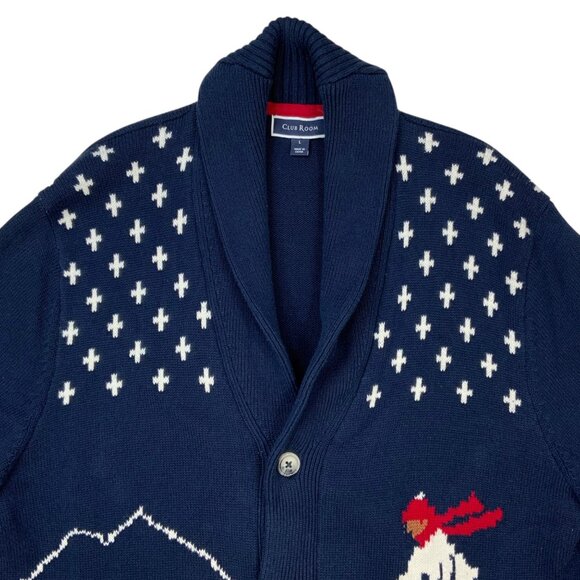 Club Room Mens Novelty Ski Cardigan Sweater L Blue Holiday Christmas Heritage. - Picture 7 of 12